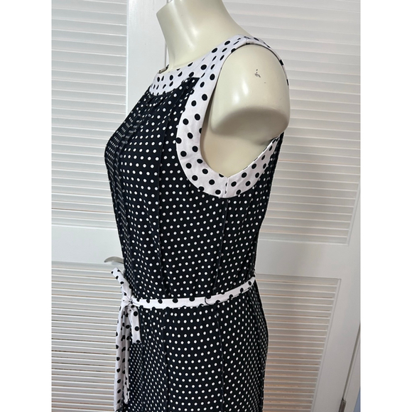 Haani Polka Dot Midi Dress Women’s L Black White Sleeveless Belted - Picture 4 of 11